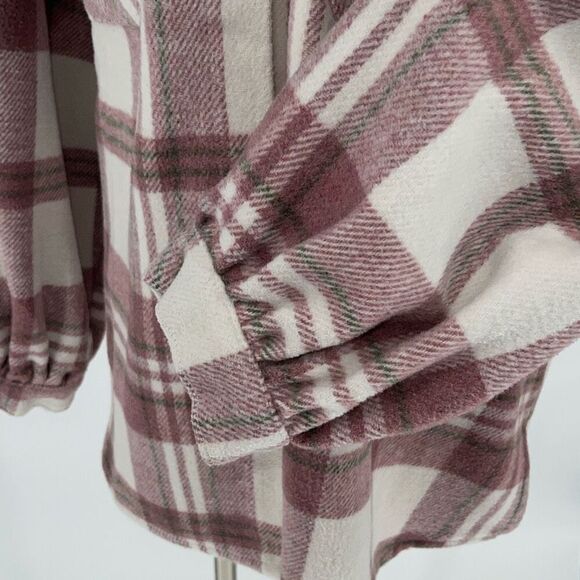Mud Pie Womens Plaid Balloon Long‎ Sleeve Flannel Shirt Dusty Rose Size Large - Picture 5 of 10